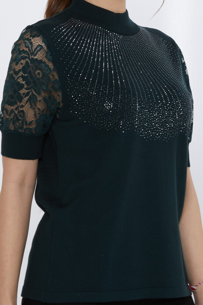 Pull en maille manches en dentelle bleu marine - 30959 | KAZEE (Lot de 4 M-L-XL-2XL) - 4