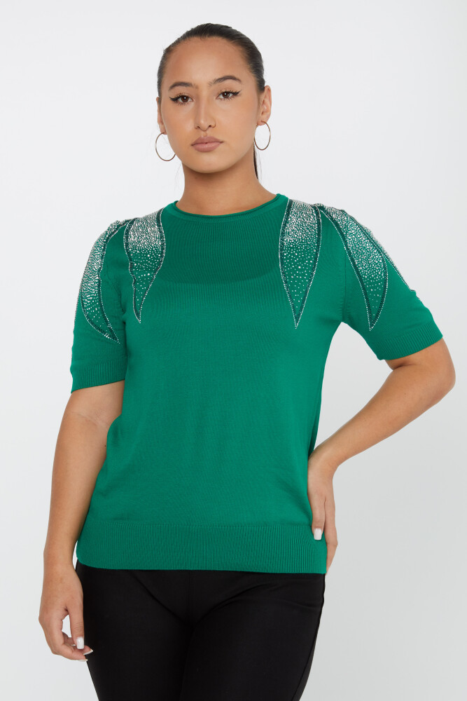 Pull en Maille Modèle Américain Pierre Brodé Vert - 31238 | KAZEE (Lot de 3 S-M-L) - 1