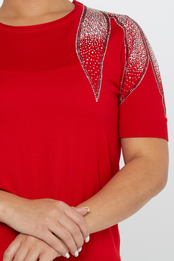 Pull en Maille Modèle Américain Pierre Brodé Rouge - 31238 | KAZEE (Lot de 3 S-M-L) - 4