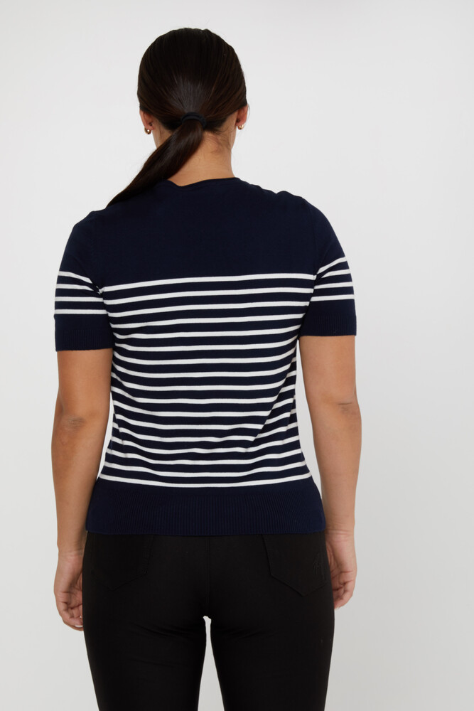 Pull en maille rayé à manches courtes bleu marine - 30396 | KAZEE (Lot de 4 M-L-XL-2XL) - 5