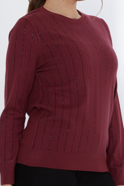Pull en maille rayé brodé de pierres rouge bordeaux - 31110 | KAZEE (Lot de 3 M-L-XL) - 4