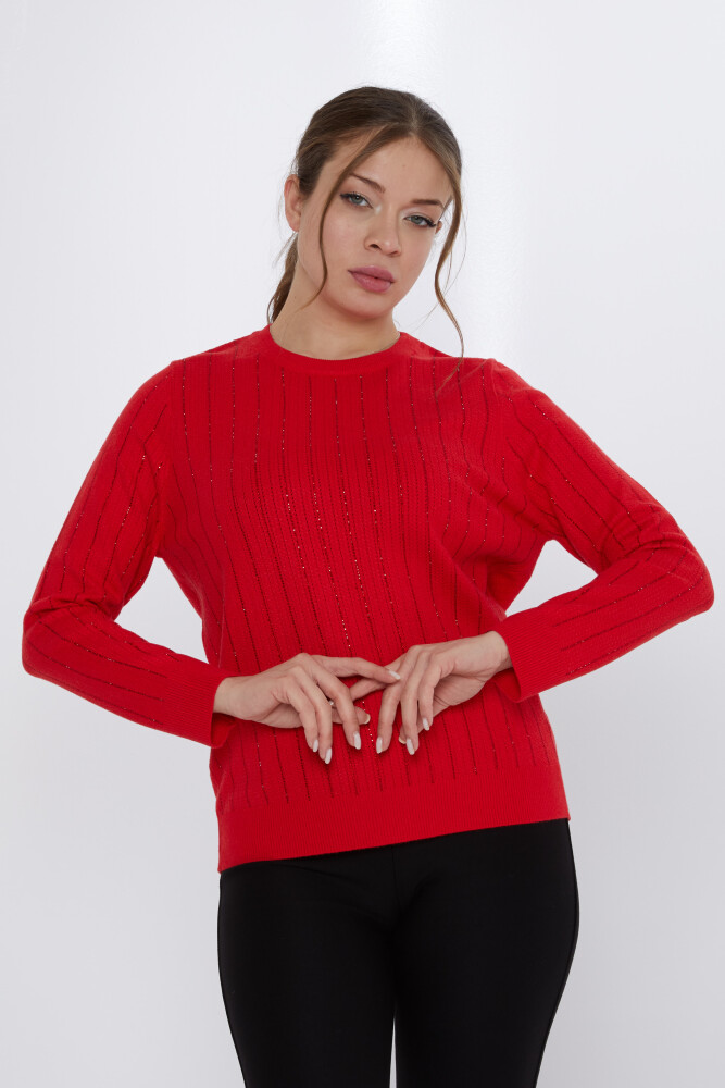 Pull en Maille Rayé Brodé Pierre Rouge - 31110 | KAZEE (Lot de 3 M-L-XL) - 1