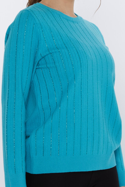 Pull en Maille Rayé Brodé Pierre Turquoise - 31110 | KAZEE (Lot de 3 M-L-XL) - 4