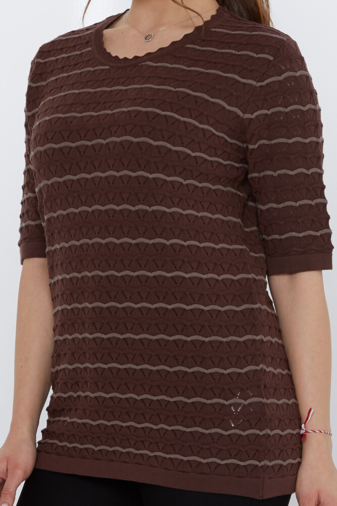 Pull en maille rayé détaillé café-vison - 31778 | KAZEE (Lot de 3 M-L-XL) - 4