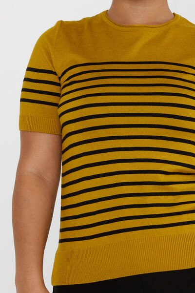 Pull en maille rayé à manches courtes moutarde - 30396 | KAZEE (Lot de 4 M-L-XL-2XL) - 4