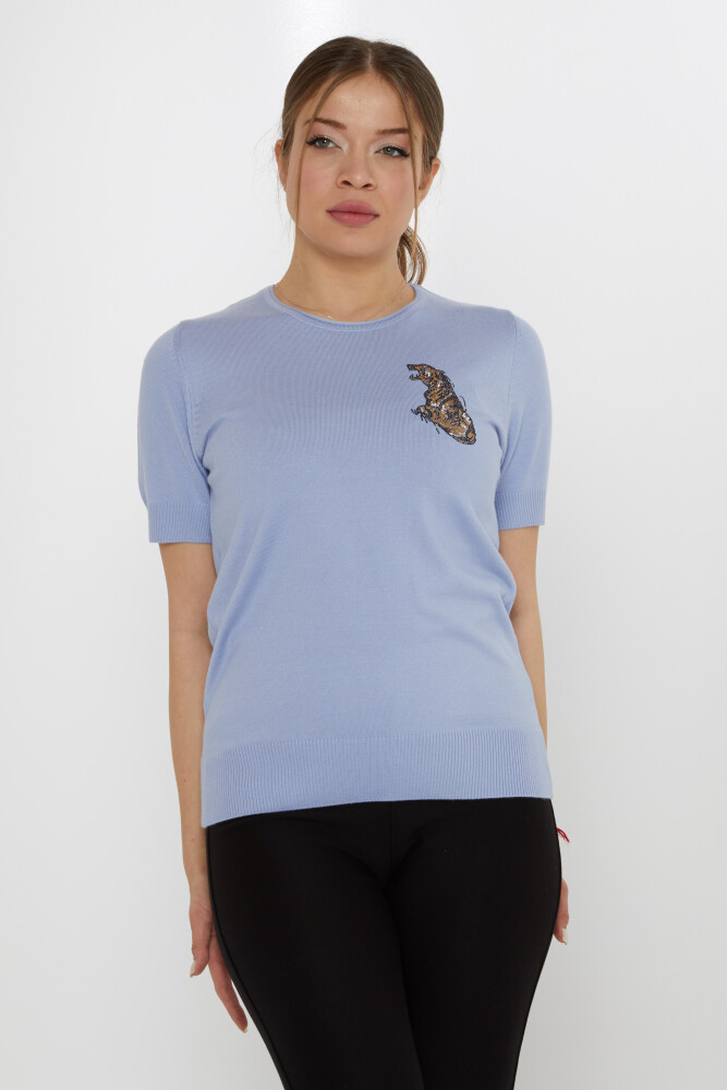 Pull en maille Tiger Stone brodé bleu - 31596 | KAZEE (Lot de 3 M-L-XL) - 2