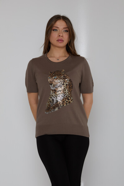 Pull Maille Tigre Pierre Brodé Modèle Américain Vison - 31825 | KAZEE (Lot de 3 L-XL-2XL) 