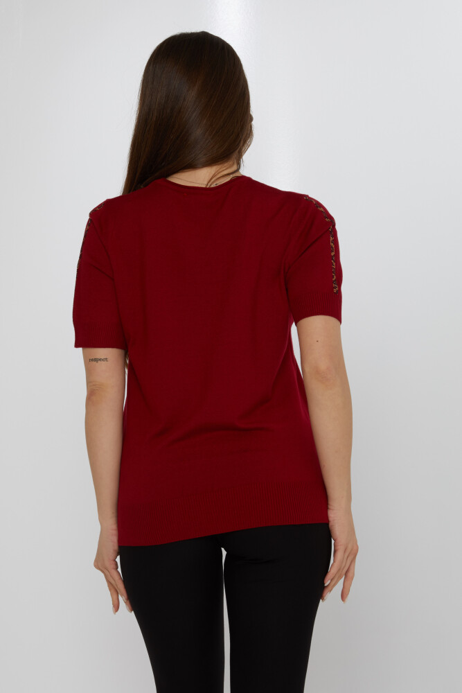 Pull Maille Tigre Pierre Brodé Modèle Américain Bordeaux Rouge - 31825 | KAZEE (Lot de 3 L-XL-2XL) - 5