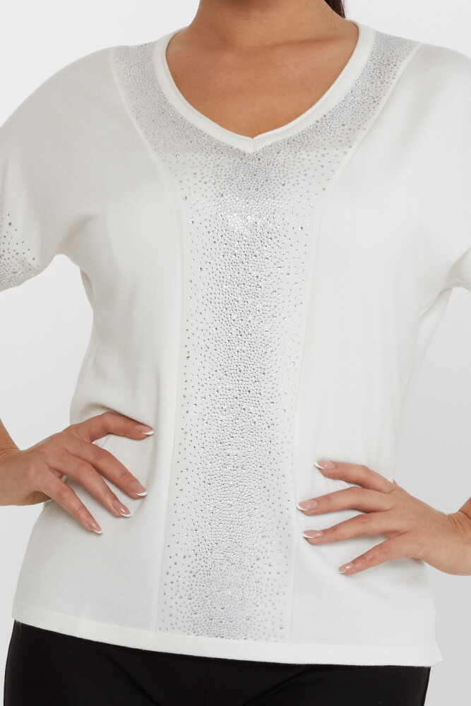 Pull Maille Pierre Brodé Manches Courtes Ecru - 30761 | KAZEE (Lot de 4 L-XL-2XL-3XL) - 3