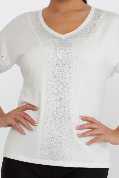 Pull Maille Pierre Brodé Manches Courtes Ecru - 30761 | KAZEE (Lot de 4 L-XL-2XL-3XL) - 3