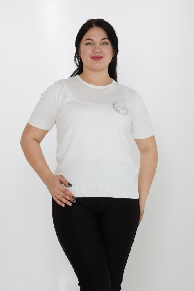 Pull Maille Pierre Brodé Manches Courtes Ecru - 31773 | KAZEE (Lot de 3 XL-2XL-3XL) - 1