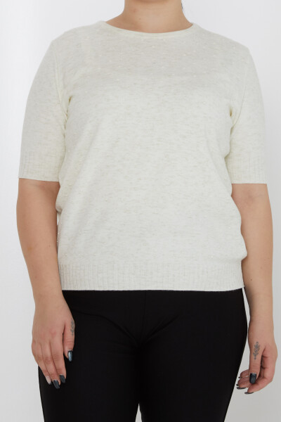 Pull en Maille Détail Paillettes Manches Courtes Ecru - 31714 | KAZEE (Lot de 3 XL-2XL-3XL) - 2