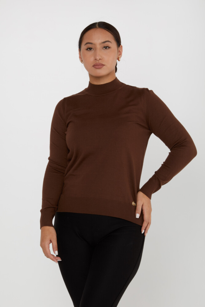 Pull en tricot avec logo détaillé marron basique - 16663 | KAZEE (Lot de 4 L-XL-2XL-3XL) - 2