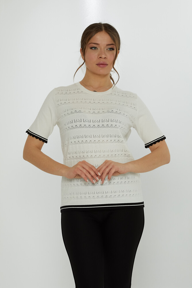 Pull Maille Ajouré Manches Courtes Ecru - 31762 | KAZEE (Lot de 3 M-L-XL) - 1