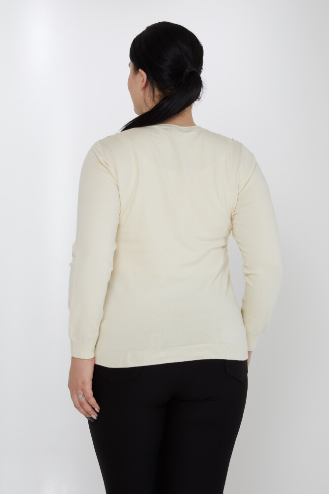 Pull en Maille Brodé Pierre de Cristal Manches Longues Ecru - 31213 | KAZEE (Lot de 3 M-L-XL) - 5