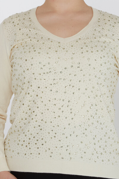Pull en Maille Brodé Pierre de Cristal Manches Longues Ecru - 31213 | KAZEE (Lot de 3 M-L-XL) - 3