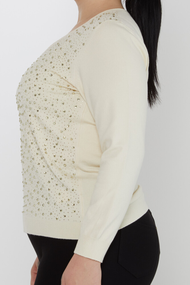 Pull en Maille Brodé Pierre de Cristal Manches Longues Ecru - 31213 | KAZEE (Lot de 3 M-L-XL) - 4