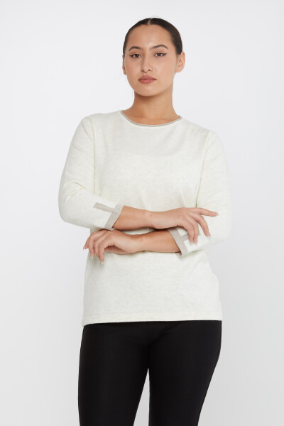 Pull en Maille Paillettes Détail Manches Longues Ecru - 31605 | KAZEE (Lot de 3 M-L-XL) 