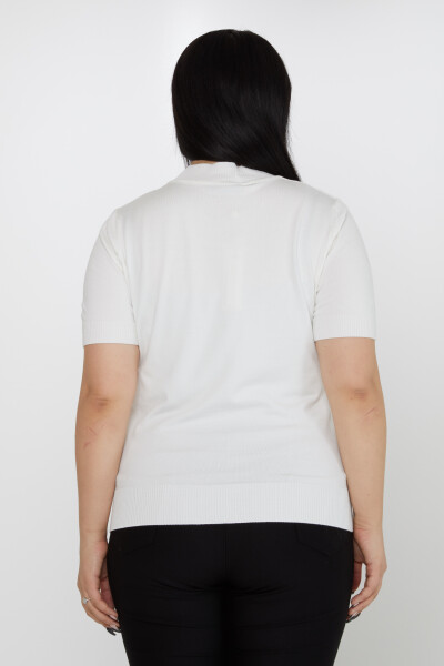 Pull Maille Léopard Brodé Pierre Col Montant Ecru - 31565 | KAZEE (Lot de 3 M-L-XL) - 5