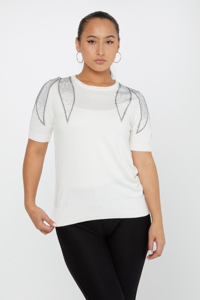 Pull Maille Modèle Américain Pierre Brodé Ecru - 31238 | KAZEE (Lot de 3 S-M-L) - 1