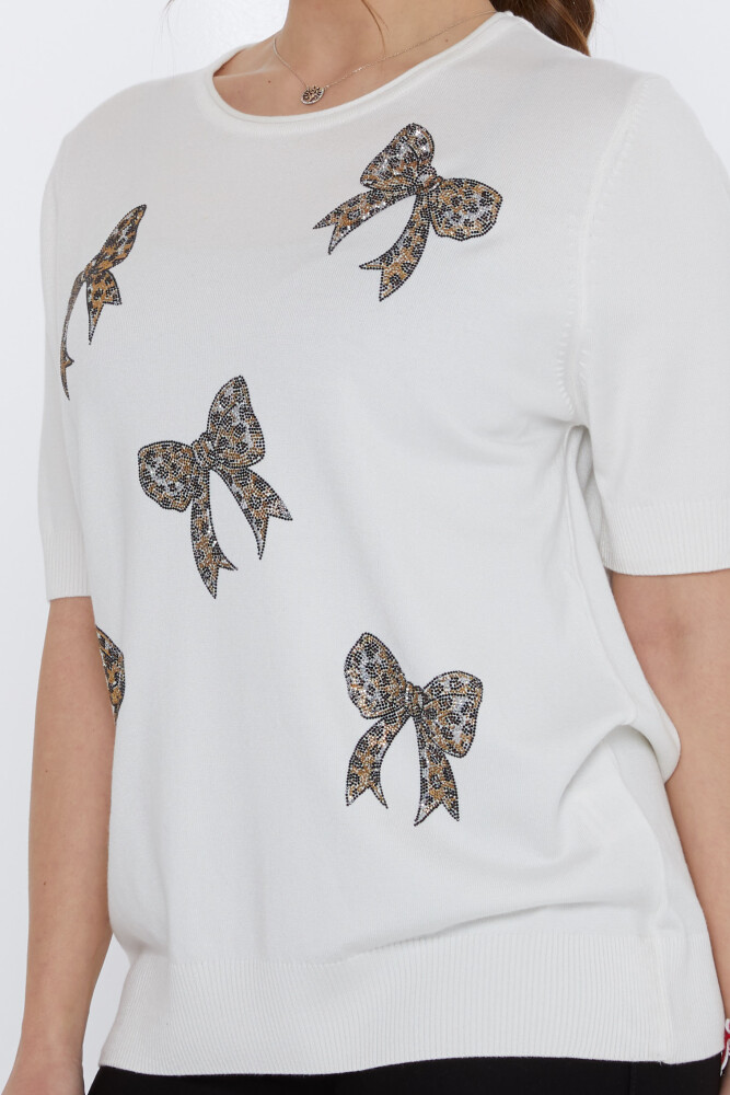 Pull Maille Noeud Pierre Brodé Ecru - 31577 | KAZEE (Lot de 3 XL-2XL-3XL) - 4