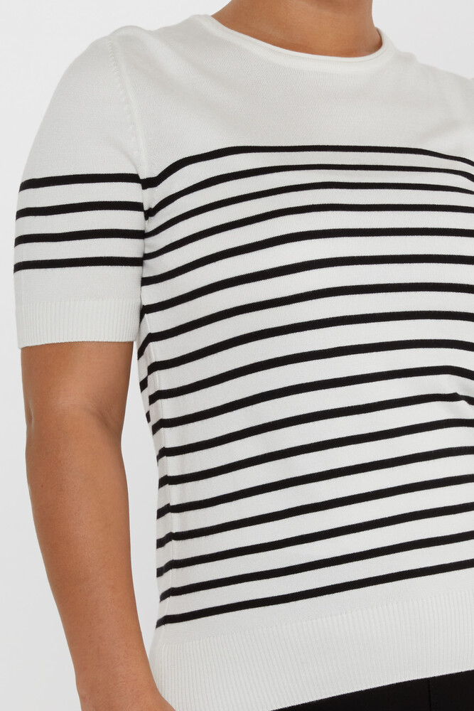 Pull Maille Rayé Manches Courtes Ecru - 30396 | KAZEE (Lot de 4 M-L-XL-2XL) - 3