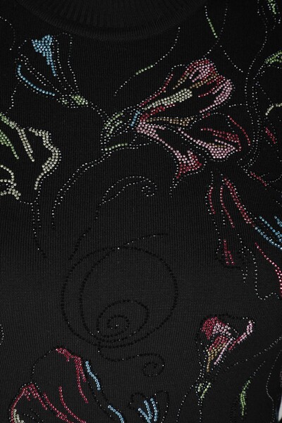 Pull en Maille Pierre Colorée Brodée Col Montant Noir - 30593 | KAZEE (Lot de 4 M-L-XL-2XL) - 2