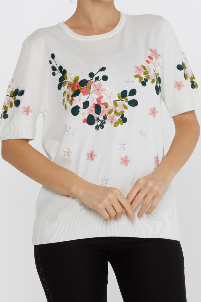 Pull En Maille Pierre Brodée Floral Ecru - 16761 | KAZEE (Lot de 4 L-XL-2XL-3XL) - 2