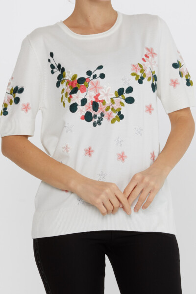 Pull En Maille Pierre Brodée Floral Ecru - 16761 | KAZEE (Lot de 4 L-XL-2XL-3XL) - 2