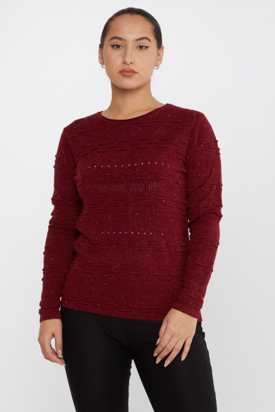 Pull en maille à motifs à manches longues rouge bordeaux - 31627 | KAZEE (Lot de 3 M-L-XL) 