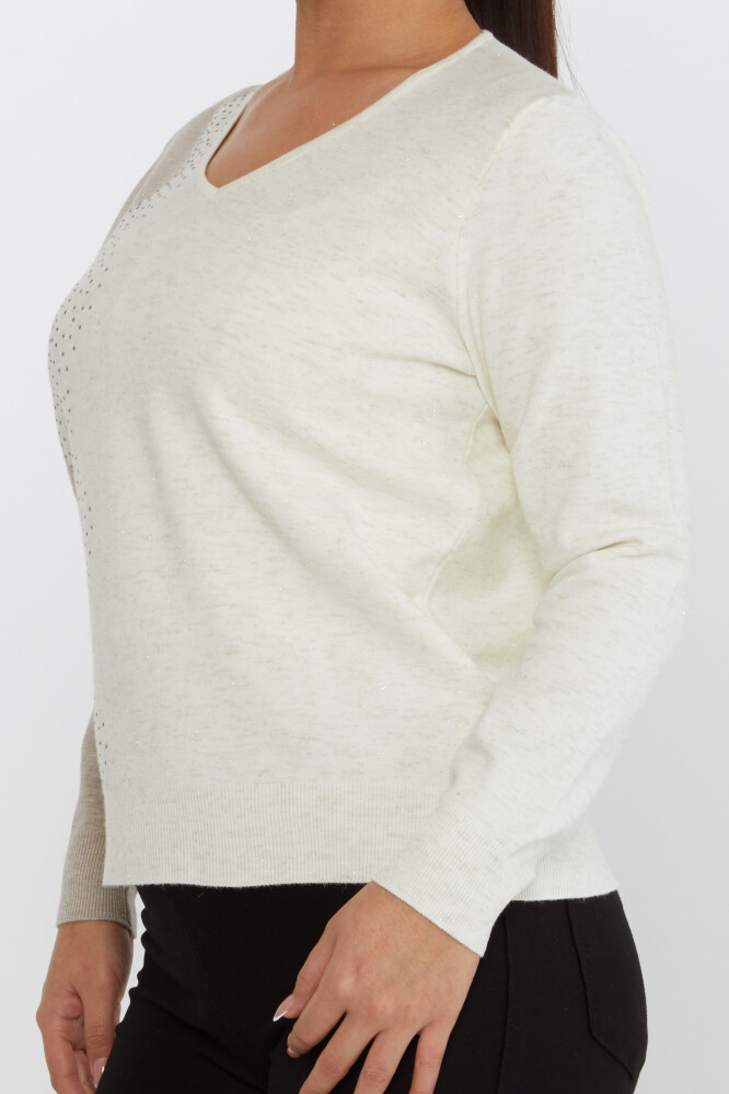 Pull en Maille Paillettes Détail Manches Longues Ecru - 31633 | KAZEE (Lot de 3 L-XL-2XL) - 5
