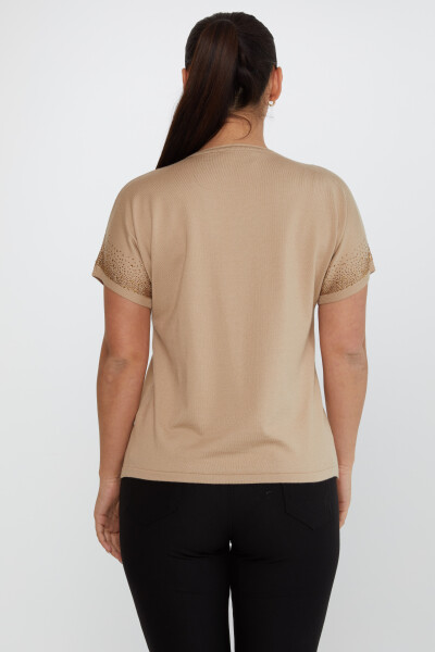 Pull en maille brodé de pierres à manches courtes beige - 30761 | KAZEE (Lot de 4 L-XL-2XL-3XL) - 5