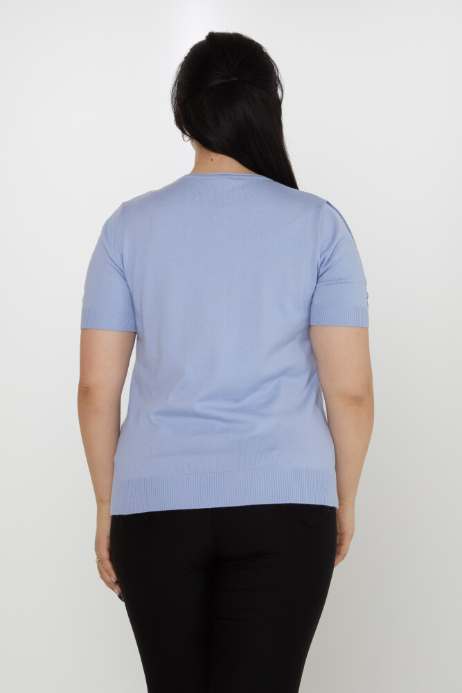 Pull en maille brodé de pierres à manches courtes bleu - 31773 | KAZEE (Lot de 3 XL-2XL-3XL) - 5