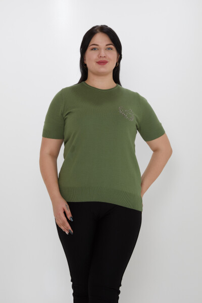 Pull en maille brodé de pierres à manches courtes Kaki - 31773 | KAZEE (Lot de 3 XL-2XL-3XL) 