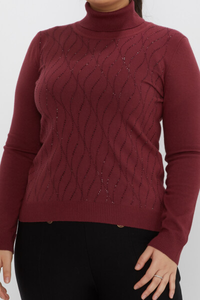 Pull en maille à col roulé brodé de pierres Rouge bordeaux - 31151 | KAZEE (Lot de 3 M-L-XL) - Kazee (1)