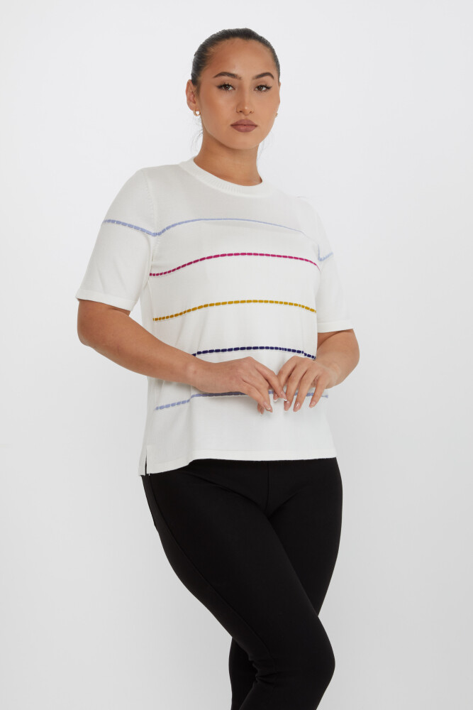 Pull en Maille Col Rond Manches Courtes Ecru - 31659 | KAZEE (Lot de 3 L-XL-2XL) - 1