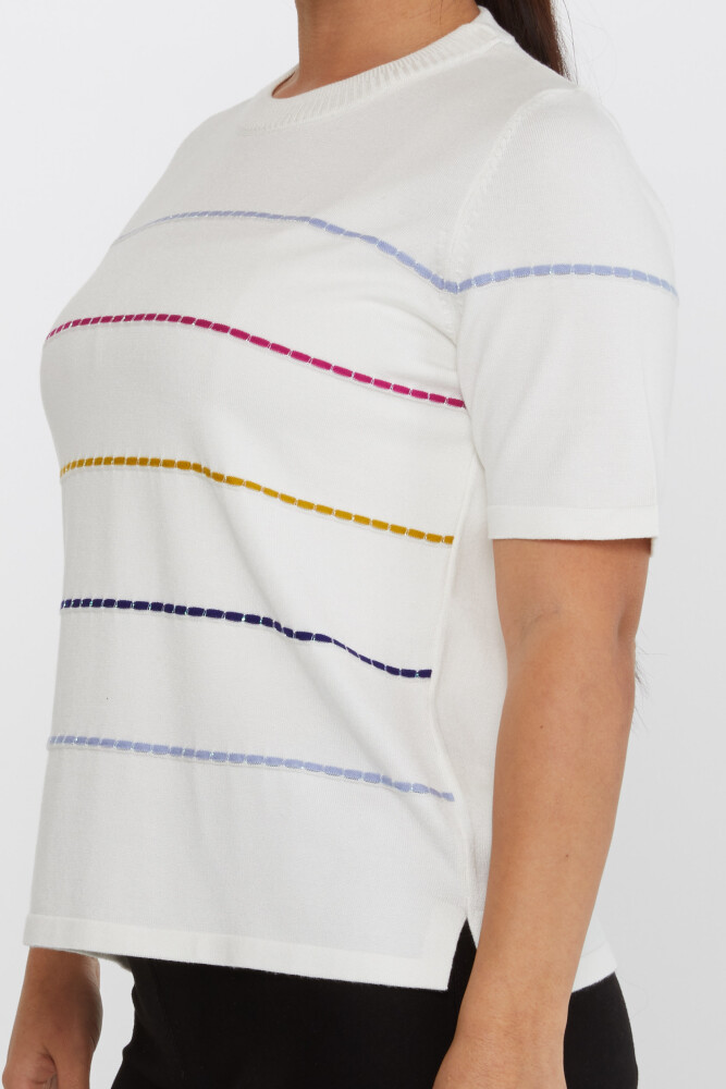 Pull en Maille Col Rond Manches Courtes Ecru - 31659 | KAZEE (Lot de 3 L-XL-2XL) - 4