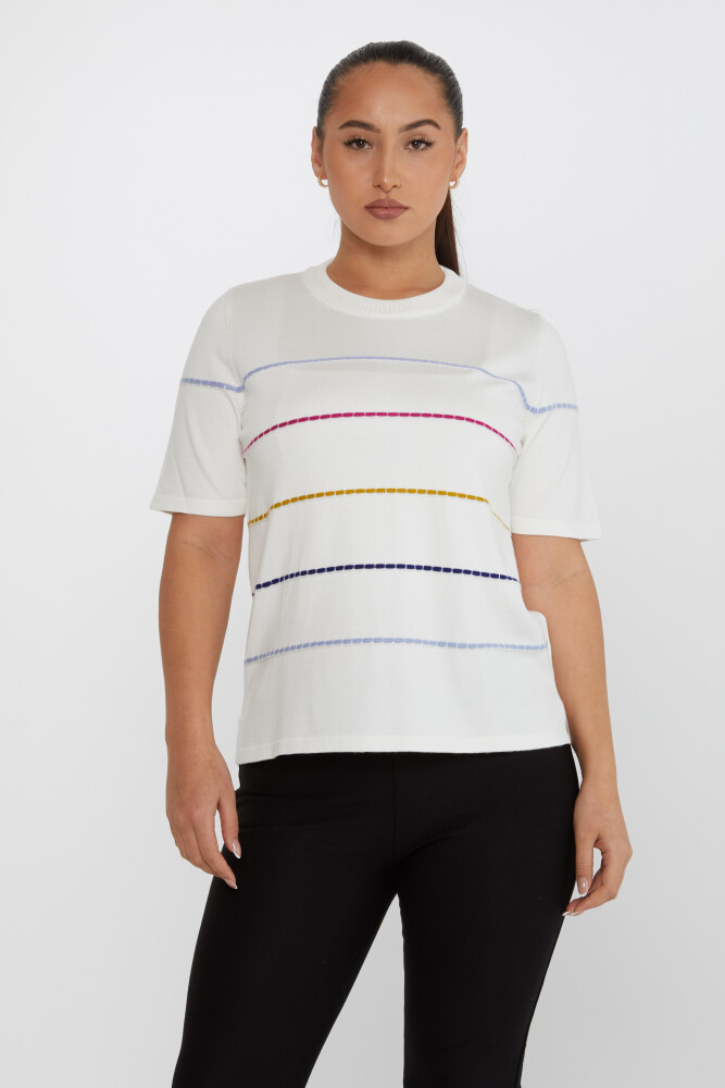 Pull en Maille Col Rond Manches Courtes Ecru - 31659 | KAZEE (Lot de 3 L-XL-2XL) - 2