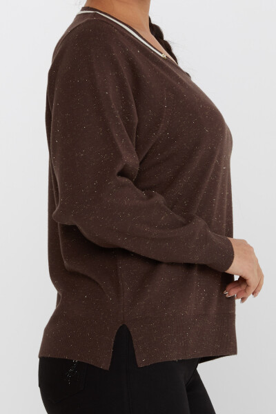 Pull en tricot col V manches longues café - 31649 | KAZEE (Lot de 3 L-XL-2XL) - 4