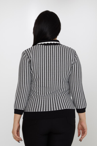 Pull Maille Col Tablier Motif Pied-de-Poule Stoned Noir-Ecru - 31570 | KAZEE (Lot de 3 XL-2XL-3XL) - 5