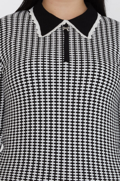 Pull Maille Col Tablier Motif Pied-de-Poule Stoned Noir-Ecru - 31570 | KAZEE (Lot de 3 XL-2XL-3XL) - 4