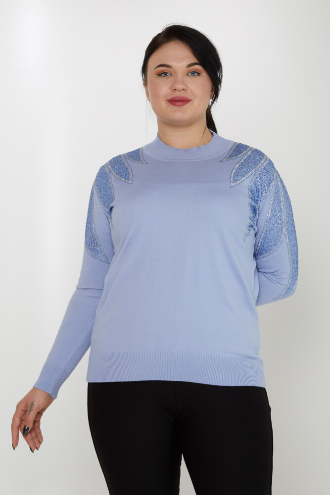 Pull en maille avec col montant et épaules brodées en pierre Bleu - 31601 | KAZEE (Lot de 3 M-L-XL) - 1