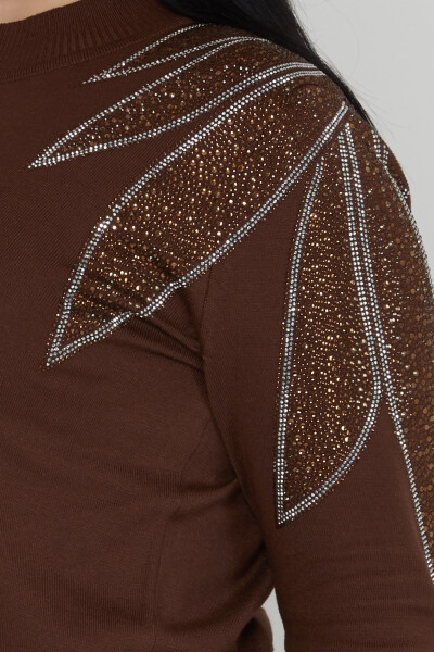 Pull en maille avec épaules brodées de pierres et col montant Marron - 31601 | KAZEE (Lot de 3 M-L-XL) - 4