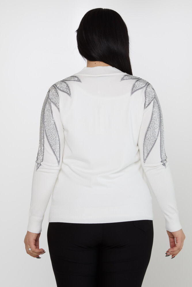 Pull en maille avec col montant et épaule brodée de pierres Ecru - 31601 | KAZEE (Lot de 3 M-L-XL) - 5