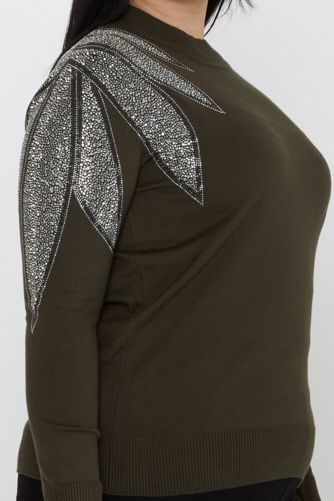 Pull en maille avec col montant et épaule brodée de pierres Kaki - 31601 | KAZEE (Lot de 3 M-L-XL) - 3