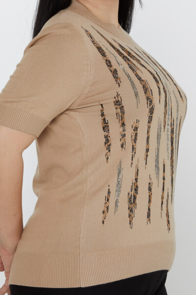 Pull en maille léopard brodé de pierres à col montant beige - 31565 | KAZEE (Lot de 3 M-L-XL) - 3