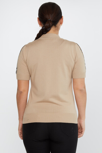 Pull en maille léopard brodé de pierres à col montant beige - 31623 | KAZEE (Lot de 4 M-L-XL-2XL) - 5