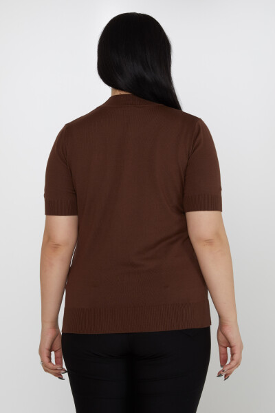 Pull en maille léopard brodé de pierres à col montant marron - 31565 | KAZEE (Lot de 3 M-L-XL) - 5