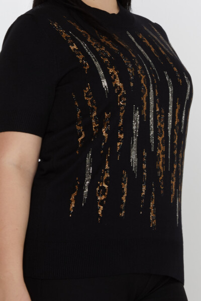 Pull en maille léopard brodé de pierres à col montant noir - 31565 | KAZEE (Lot de 3 M-L-XL) - 3