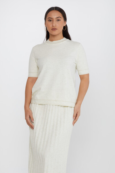 Pull Maille Manches Courtes Pailleté Ecru - 31626 | KAZEE (Lot de 3 M-L-XL) 